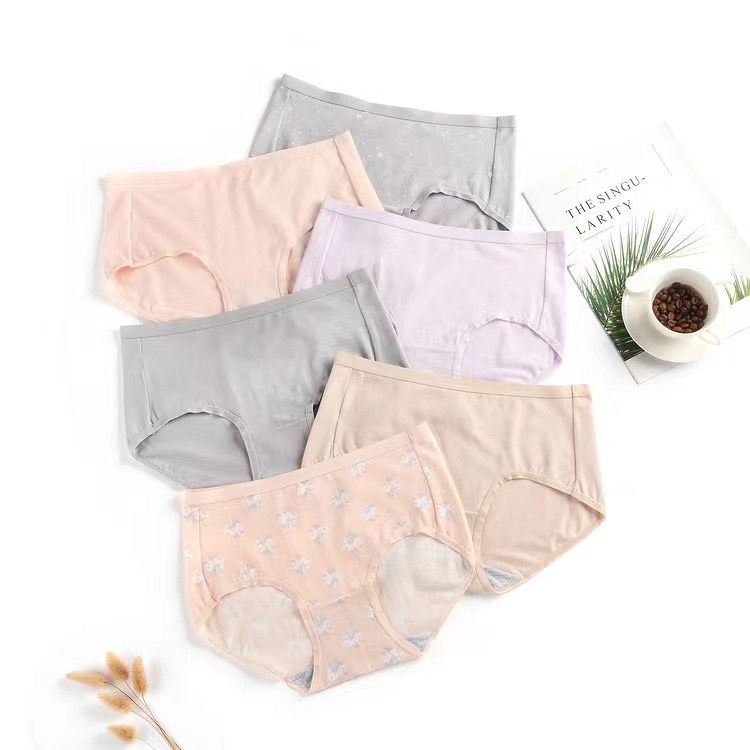 蝶安芬纯棉抗菌夏季透气印花素色组合6条中腰女士内裤E2823