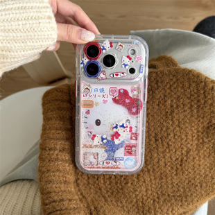 三丽欧凯蒂适用iphone17 pro max手机壳13苹果16pm全包防摔电话保护套15流沙kitty珍珠挂绳14精孔摄像头kt猫