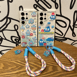 搞怪小丑鱼汉顿适用三星s24+plus流沙手机壳s22 ultra防摔电话保护套s23fe半人鱼24u闪粉hangyodon挂绳饰s25+