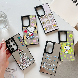 经典卡通史路比适用三星s24 ultra手机壳电话保护套S25+plus手机壳大孔史努比镜面s23u可爱小白狗潮peanuts硬