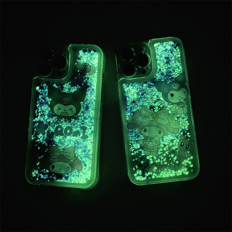 15pro美乐蒂闪粉流沙适用iphone12手机壳13proMAX苹果14 plus电话保护套xr三丽卡通11软包边动态