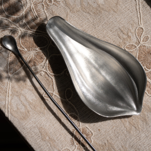 温茶里 功夫茶具茶道配件 禅意茶则手工锡莲瓣赏茶荷醒茶则茶匙勺