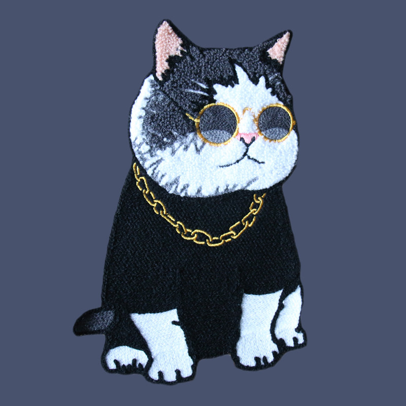 大号毛绒刺绣布贴金链猫眼镜猫DIY衣服装饰贴毛衣卫衣贴修补贴,居家布艺,布贴,淘宝优惠券,粉丝福利购,淘宝优惠卷