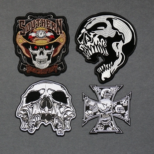 绣花 时尚 非主流 刺绣 DIY补丁贴 大号骷髅布贴酷牛仔风衣贴