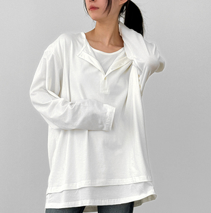 layered button neck tee (unisex)
