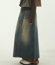 brushed denim long skirt