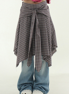 natural check ubal wrap midi skirt