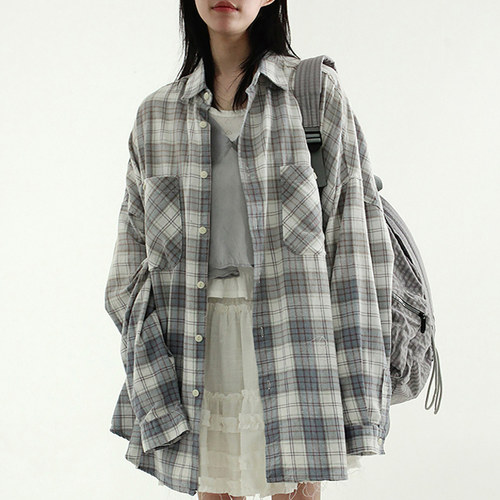 oversize raglan check shirt (unisex)