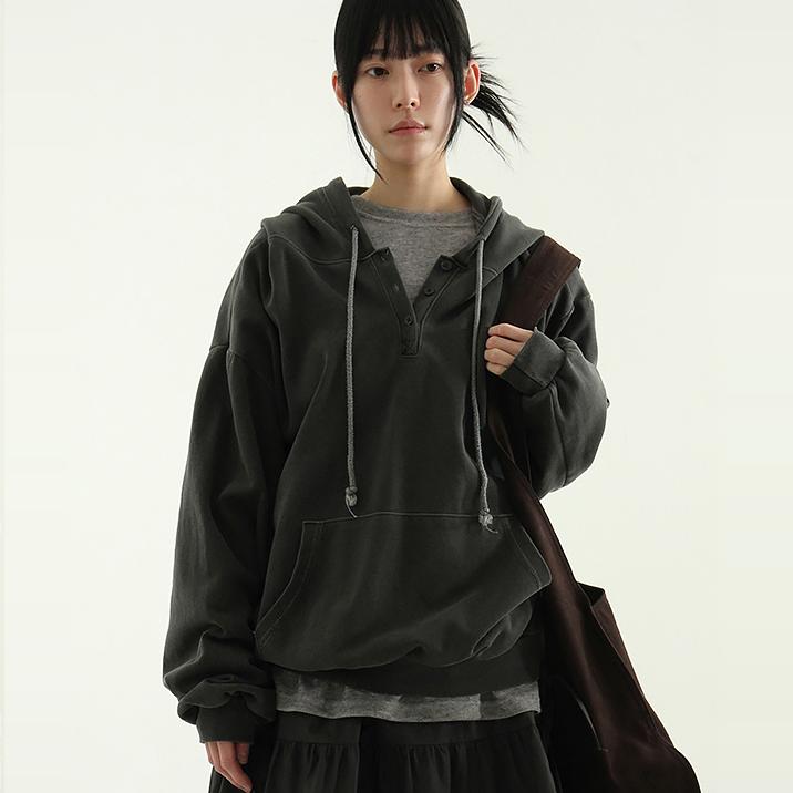 button neck pigmented cotton hoody