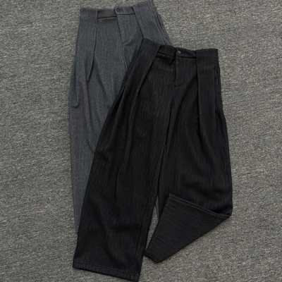 【羊毛醋酸混纺加绒直筒】冬季新款复古老钱范微阔半松紧休闲长裤