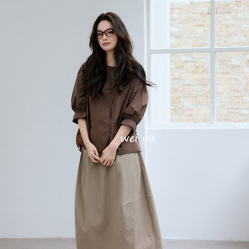 薇语大码法式不规则衬衫开衫