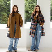韩版 chic大衣两面服2025秋新款 宽松格纹风衣外套女 女装 薇语大码