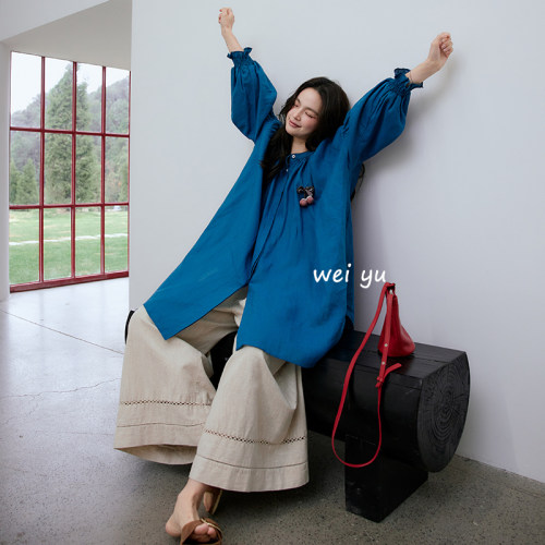 薇语大码女装高级感麻衬衫2026春夏新款七分袖开衫小众休闲上衣女 - 封面