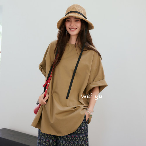 薇语大码纯色圆领宽松T恤女