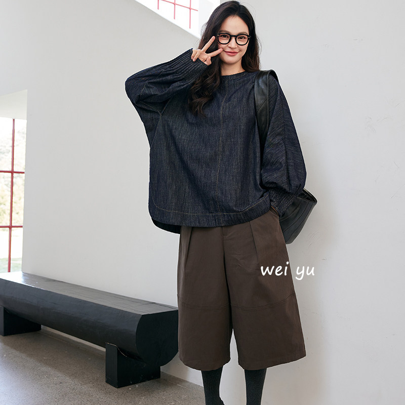 薇语大码女装纯色七分裤女2026春秋新款胖mm遮肉小个子休闲阔腿裤