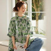 圆领半袖 度假风T恤女2025夏新款 休闲碎花上衣女 女装 薇语大码