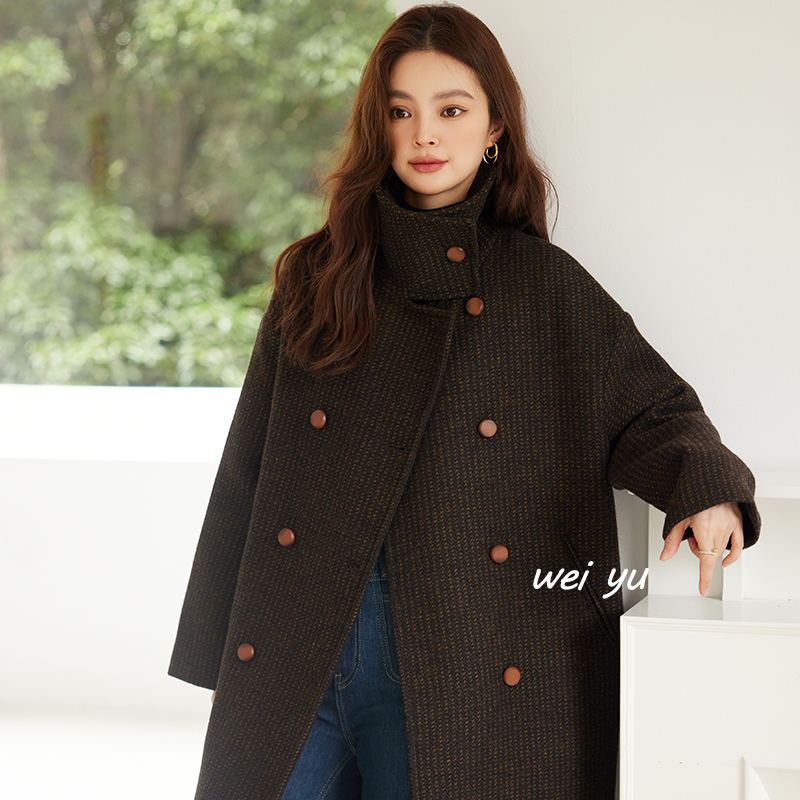 薇语大码女装立领毛呢大衣女2025秋新款宽松通勤高级感妮子外套女