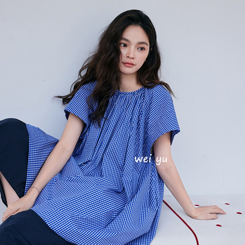薇语大码格子显瘦T恤春夏新款