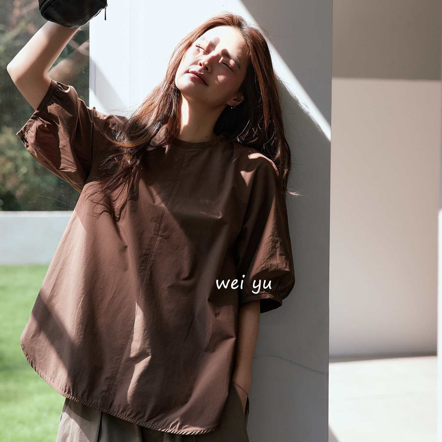 薇语大码女装棉圆领短袖T恤女春夏宽松法式小衫设计感慵懒上衣女