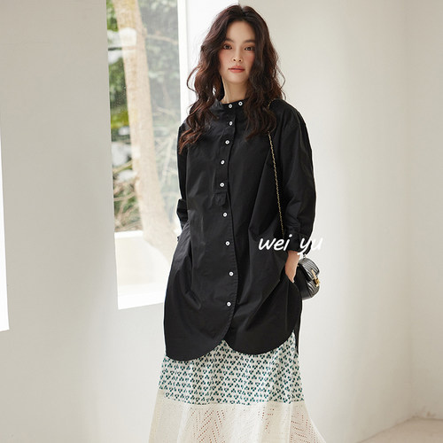 薇语大码设计感宽松长袖衬衫女