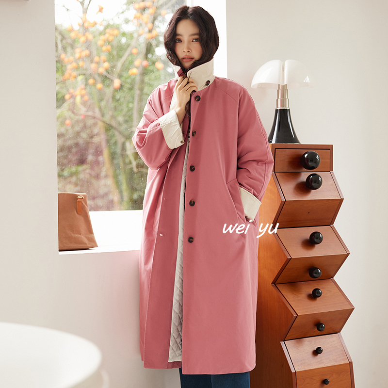 大码棉服女纯色中长款宽松款风衣
