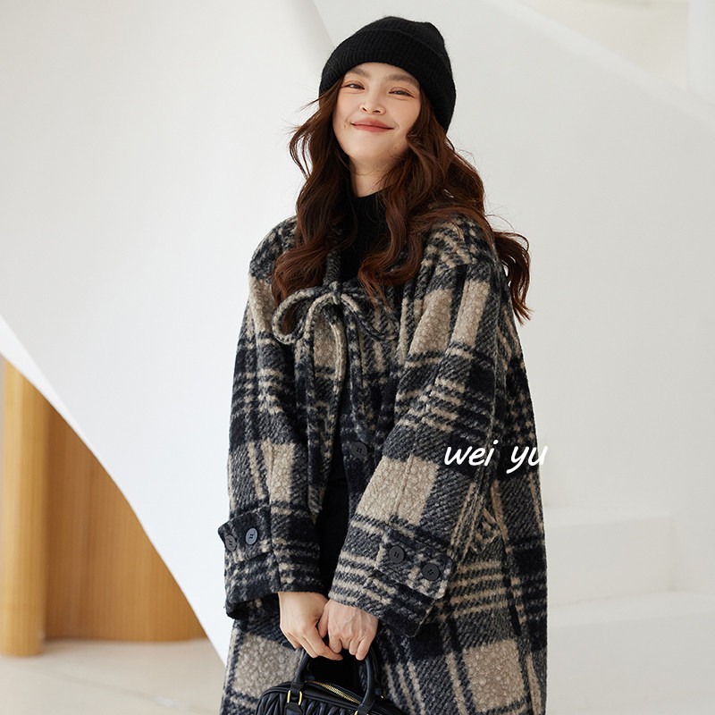 薇语大码女装格子羊羔毛外套女2025秋冬新款通勤学院风呢子大衣,女装/女士精品,常规大码外套,淘宝优惠券,粉丝福利购,淘宝优惠卷