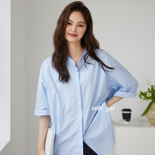 薇语大码小立领短袖通勤衬衫女