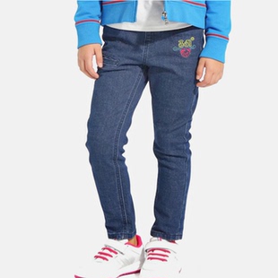 361度童装纯棉牛仔长裤女孩春秋单裤女童修身弹力裤子蓝色6343407
