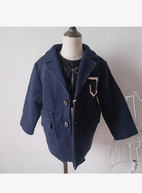 诺诺宝贝加棉儿童呢子大衣大版男童秋冬翻领外套女童西服棉服