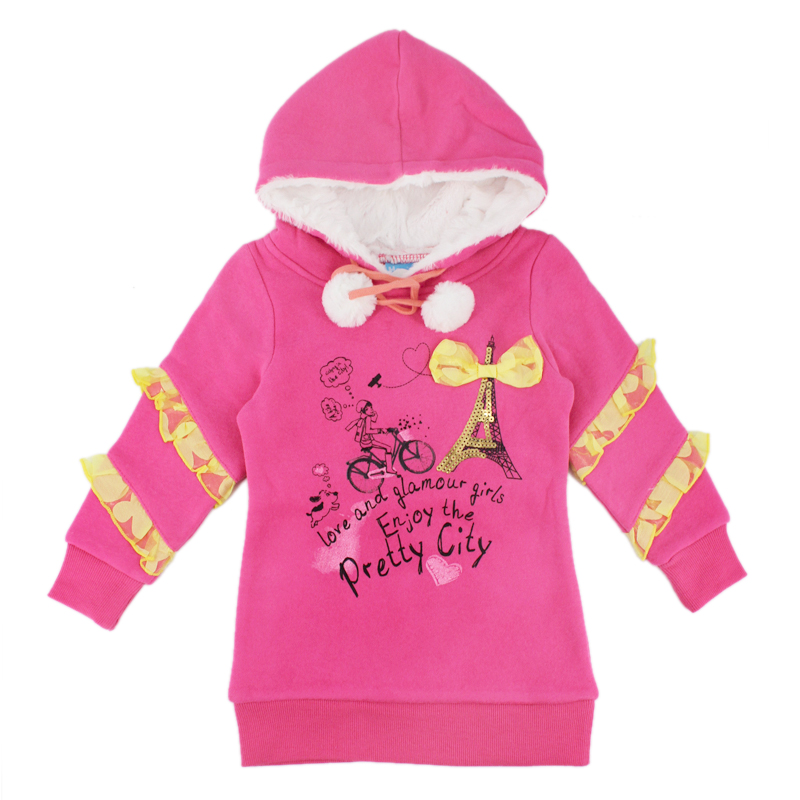 哈比象品牌童装女春秋带帽长版卫衣女宝宝抓绒T恤上衣100小码处理