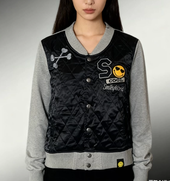 smiley world女孩外套加绒棒球服加厚女生夹克笑脸家卫衣瑕疵处理