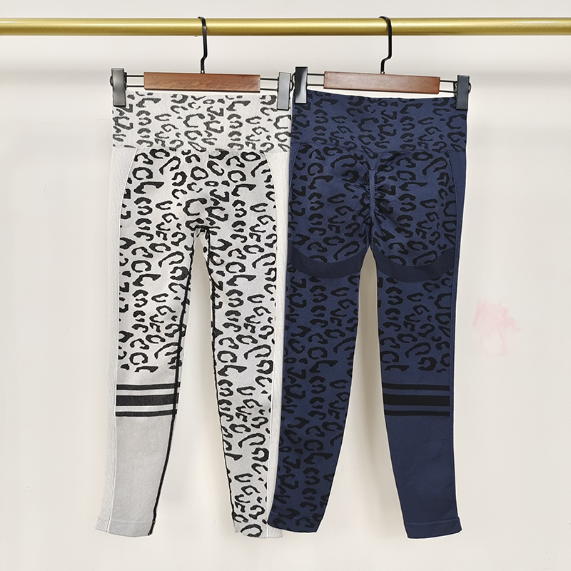 豹纹欧美跨境蜜桃健身裤女无缝提臀高腰紧身跑步透气瑜伽长裤外穿
