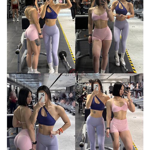 运动内衣性感美背瑜伽健身短裤训练服 df新品一根绳挂脖健身套装