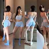 欧美风DFY系列定制蜜桃提臀健身三分裤 无标欧美风运动显臀蜜桃裤