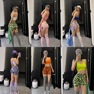 豹纹高腰短裤防震美背运动内衣训练速干瑜伽服网红健身套装女性感