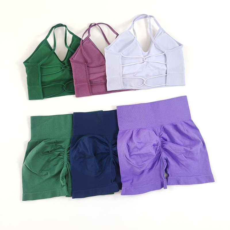 无缝提臀短裤细带美背瑜伽套装