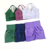 瑜伽套装 无缝高腰吸汗健身服 细带美背运动文胸女训练提臀紧身短裤