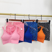 性感辣妹健身套装 高腰提臀训练美背两件套运动服 女豹纹运动短裤