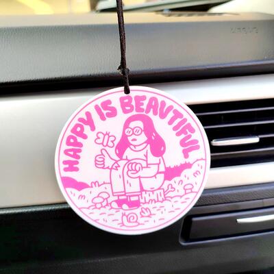 卡通HAPPY开心女孩车载车内汽车后视镜挂饰二次元卡通挂件摆件