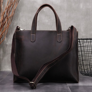 疯马皮男包男士手提包真皮公文包头层牛皮单肩包斜挎包复古邮差包