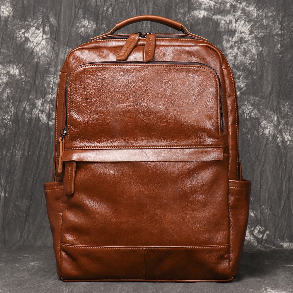 复古油蜡头层软牛皮旅行双肩包男女真皮电脑背包大容量手提包皮包