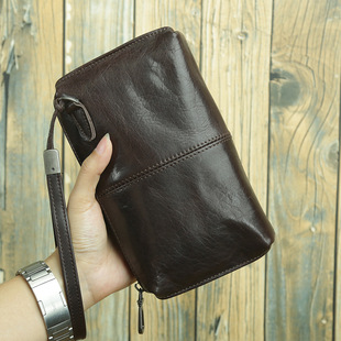 男士真皮手拿包软皮拉链长款钱包头层牛皮加大休闲手机包女收纳包