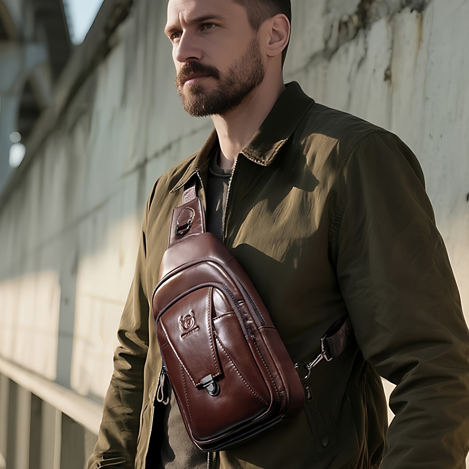 牛船长真皮胸包男单肩斜挎包头层牛皮商务时尚背包复古休闲手机包,箱包皮具/热销女包/男包,男士包袋,淘宝优惠券,粉丝福利购,淘宝优惠卷