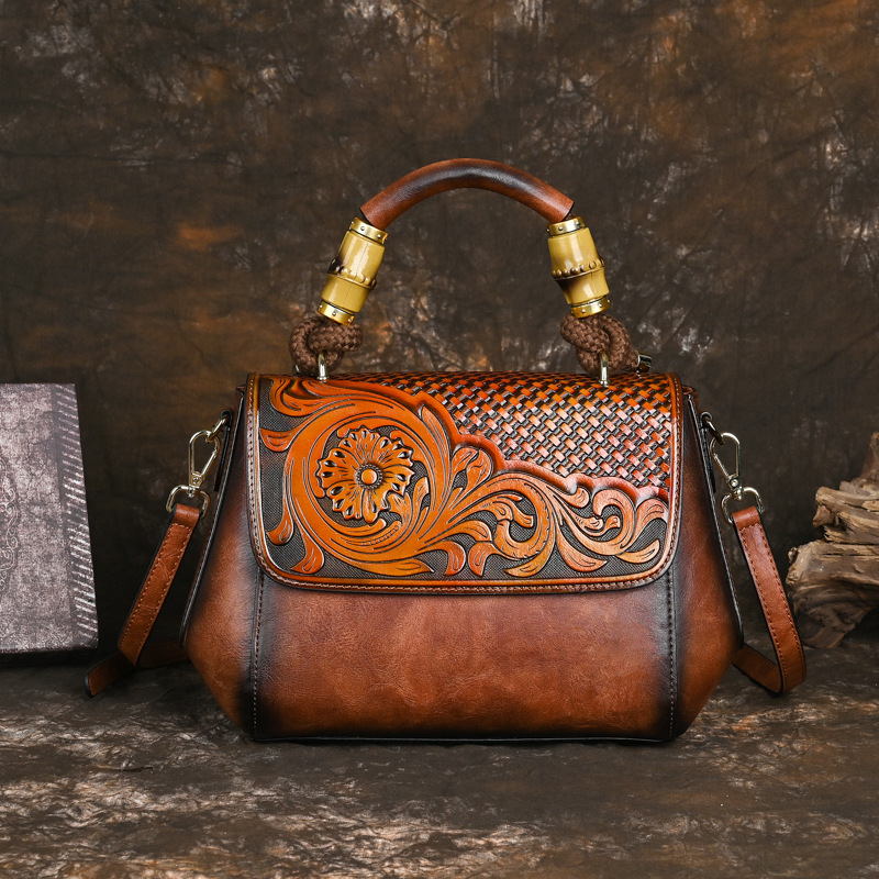 pu手提包皮雕复古休闲小单肩斜挎