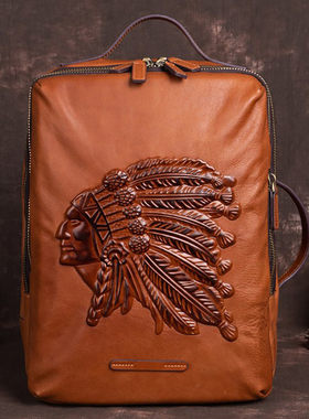 复古男士双肩包真皮背包头层牛皮休闲大容量旅行包时尚潮流手提包