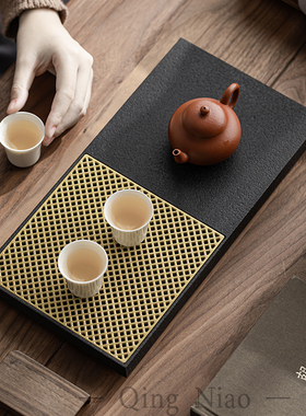 【半金·乌金石茶盘】MaoEr/冇二储水玄青干泡台天然简约手工茶台