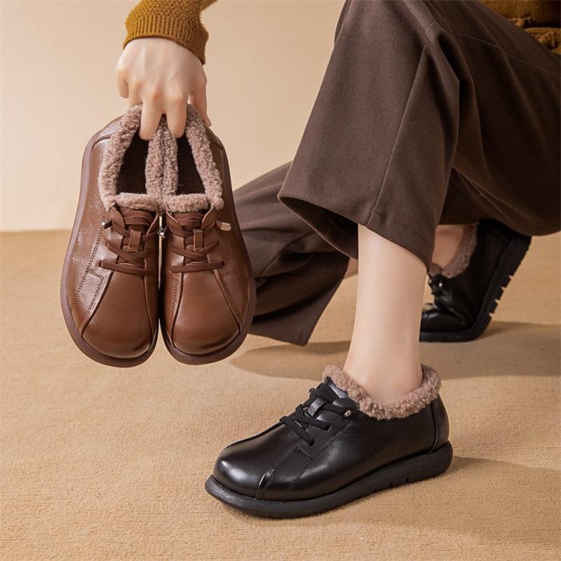 真皮加绒加厚保暖棉鞋冬季