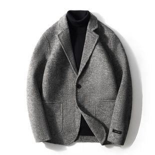 夹克外套 秋冬加厚商务休闲西服高端毛呢时尚 时尚 毛呢大衣男西装