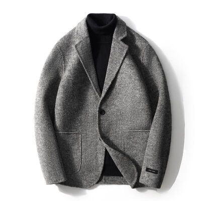 时尚毛呢大衣男西装秋冬加厚商务休闲西服高端毛呢时尚夹克外套