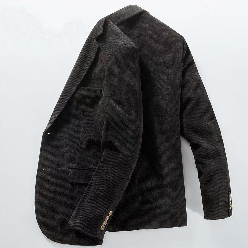 秋冬季商务休闲小西服中年男士灯芯绒西装男复古条绒外套单西服